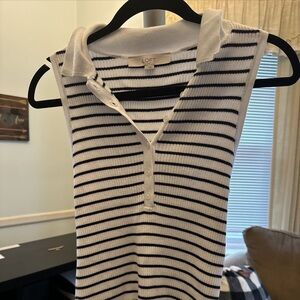 Black And White Stripped Collared Tank